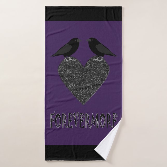 Gothic Ravens and Black Heart Bath Towel (Bath Towel)