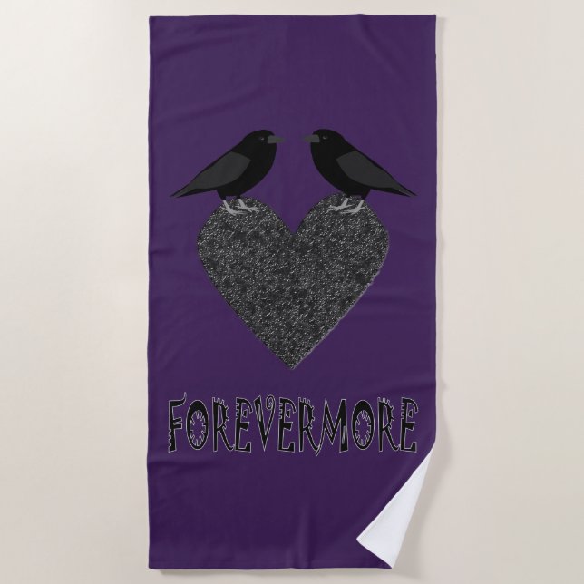 Gothic Ravens and Black Heart Beach Towel (Front)