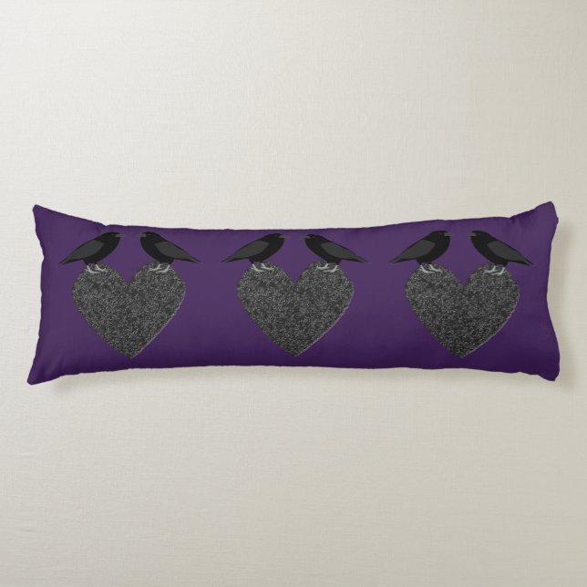 Gothic Ravens and Black Heart Body Pillow (Front)