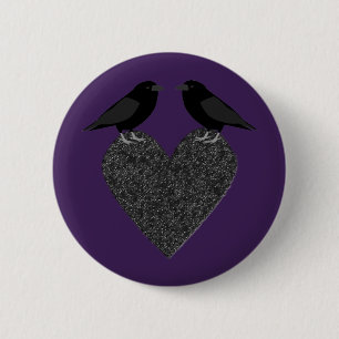 Gothic Ravens and Black Heart Button