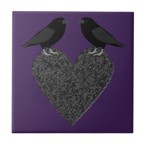 Gothic Ravens and Black Heart Ceramic Tile