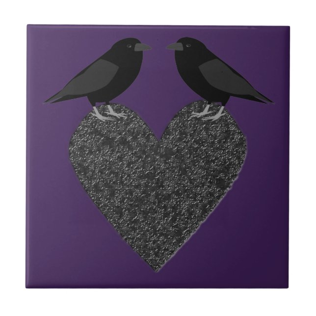 Gothic Ravens and Black Heart Ceramic Tile (Front)