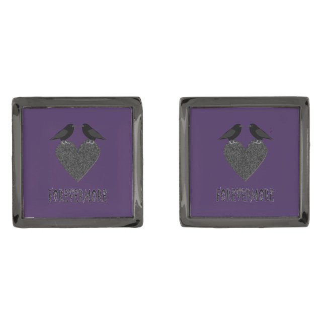 Gothic Ravens and Black Heart Cufflinks (Front)