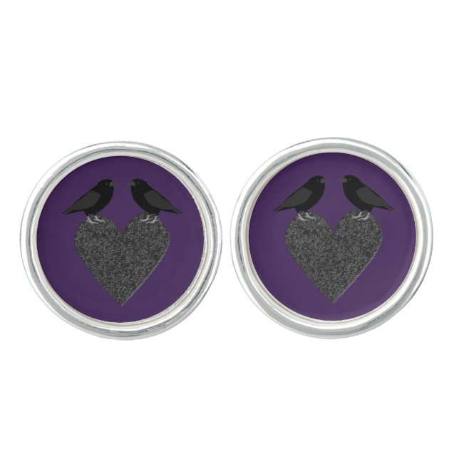 Gothic Ravens and Black Heart Cufflinks (Front)