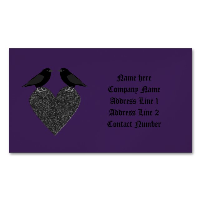 Gothic Ravens and Black Heart Custom Business Card Magnet (Front)