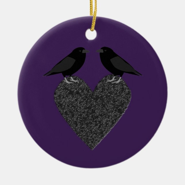 Gothic Ravens and Black Heart Custom Ceramic Ornament (Front)