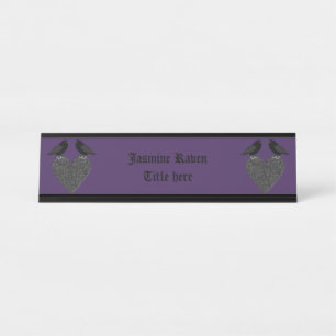 Gothic Ravens and Black Heart Custom Desk Name Plate