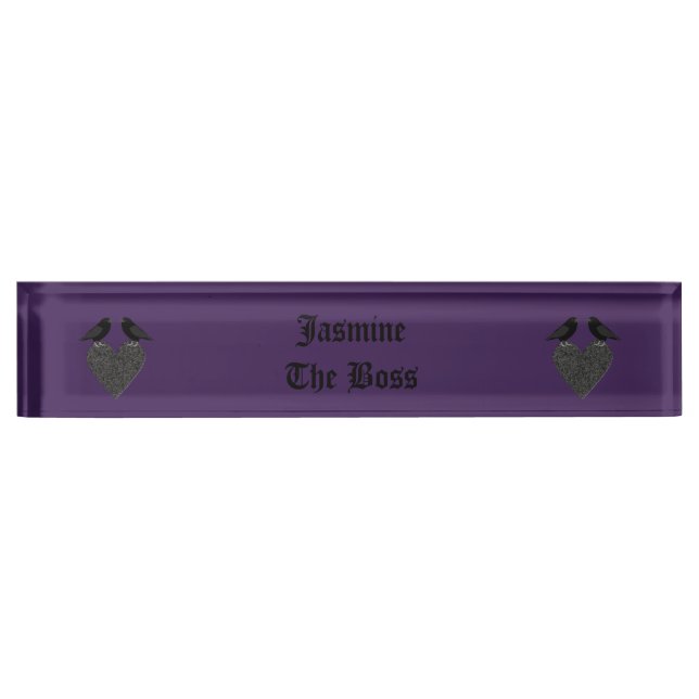 Gothic Ravens and Black Heart Custom Desk Name Plate (Front)