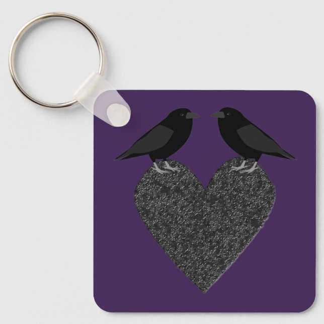 Gothic Ravens and Black Heart Custom Keychain (Front)