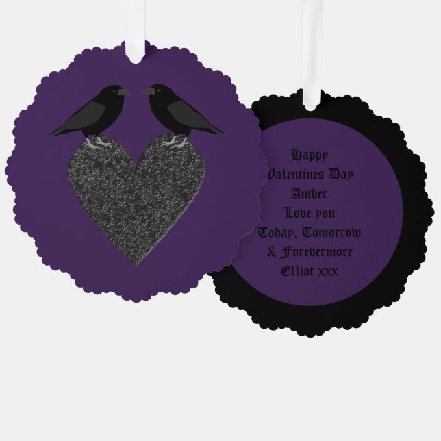 Gothic Ravens and Black Heart Custom Ornament Card (Front/Back)