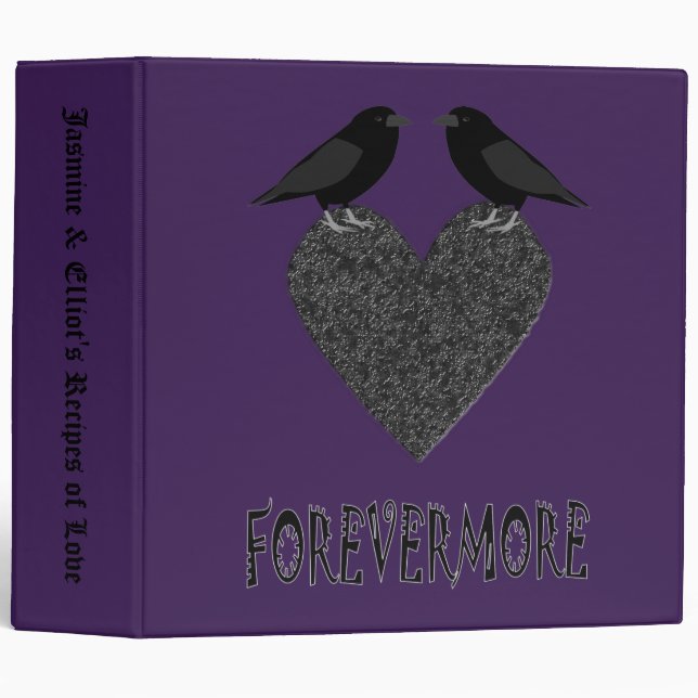 Gothic Ravens and Black Heart Custom Recipe 3 Ring Binder (Front/Spine)