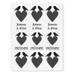 Gothic Ravens and Black Heart Custom Temporary Tattoos