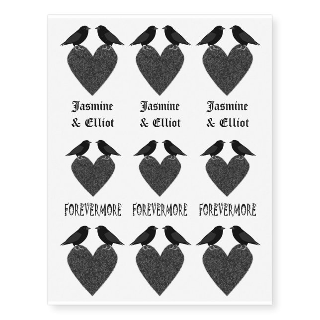 Gothic Ravens and Black Heart Custom Temporary Tattoos (Front)