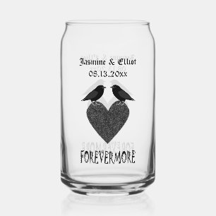 Gothic Ravens and Black Heart Custom Wedding Can Glass