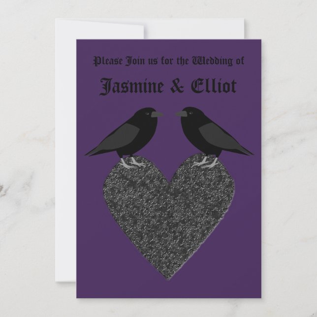 Gothic Ravens and Black Heart Custom Wedding Invitation (Front)