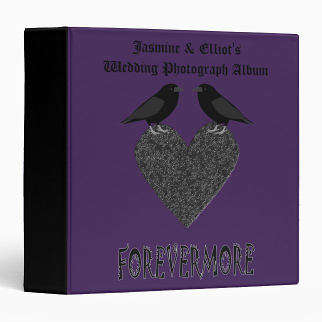 Gothic Ravens and Black Heart Custom Wedding Photo 3 Ring Binder (Front/Spine)