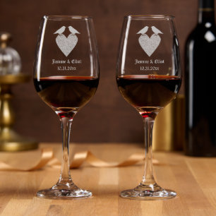Gothic Ravens and Black Heart Custom Wedding Wine Glass