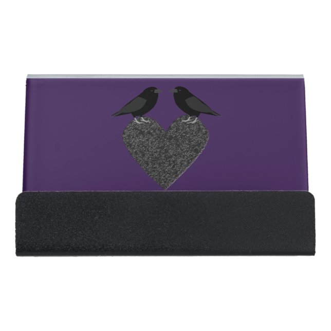 Gothic Ravens and Black Heart Desk Business Card Holder (Front)