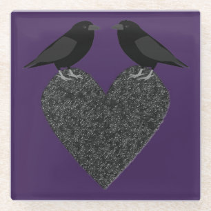 Gothic Ravens and Black Heart Glass Coaster