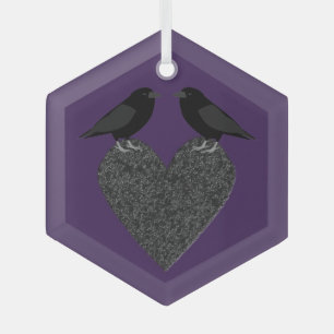 Gothic Ravens and Black Heart Glass Ornament
