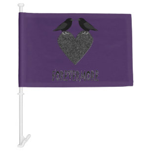 Gothic Ravens and Black Heart Just married Car Flag