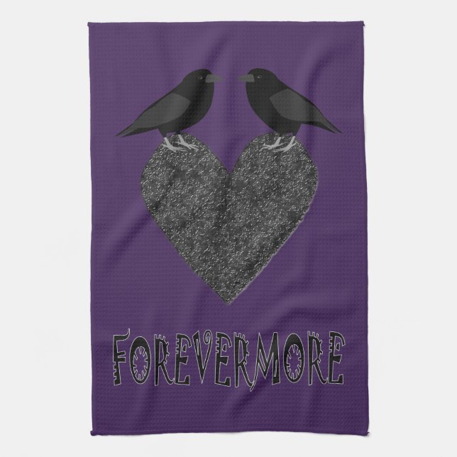 Gothic Ravens and Black Heart Kitchen Towel (Vertical)
