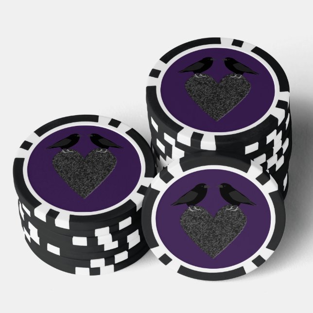 Gothic Ravens and Black Heart Poker Chips (Stack)