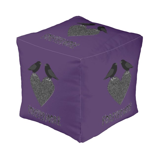 Gothic Ravens and Black Heart Pouf (Angled Front)