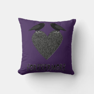 Gothic Ravens and Black Heart Throw Pillow