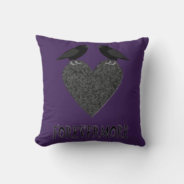 Gothic Ravens and Black Heart Throw Pillow (Front)