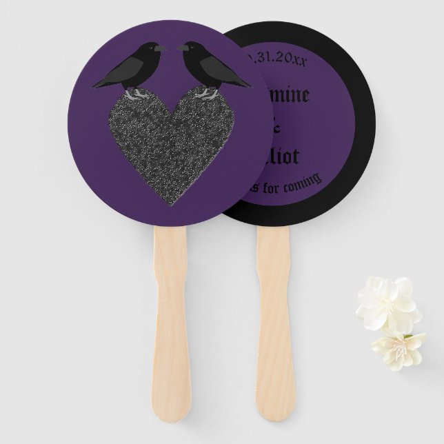 Gothic Ravens and Black Heart Wedding Custom Hand Fan (Front and Back)