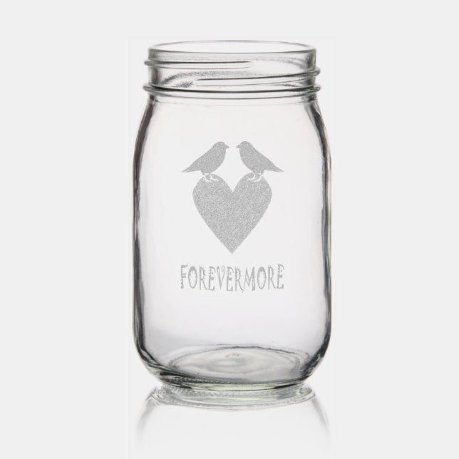 Gothic Ravens and Black Heart Wedding Mason Jar (Glassware)