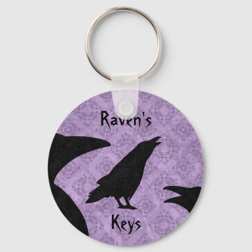 Gothic ravens black and purple add your name keychain