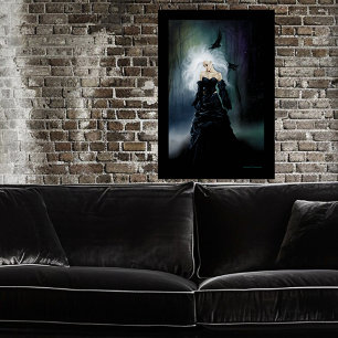 Gothic Ravens Forest Woman Black Poster