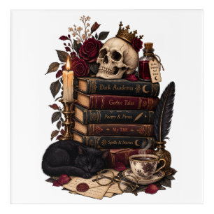 Gothic Reader Literary Bookworm Skull & Roses Acrylic Print