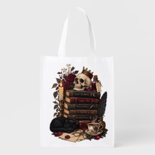Gothic Reader Literary Bookworm Skull & Roses Grocery Bag