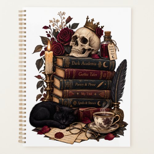 Gothic Reader Literary Bookworm Skull & Roses Planner