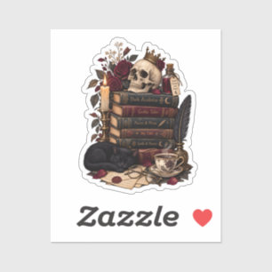 Gothic Reader Literary Bookworm Skull & Roses Sticker