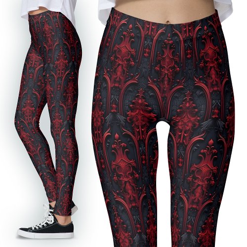 Gothic Red and Black 3D Effect Dark Fashion Leggings