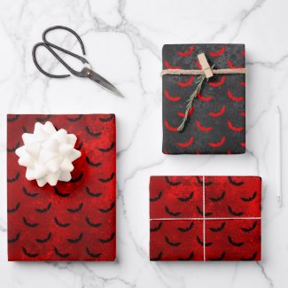 Gothic Red and Black Bat Wrapping Paper