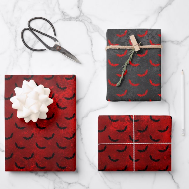 Gothic Red and Black Bat Wrapping Paper (Front)