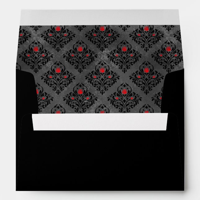 Gothic Red and Black Damask Wedding Envelope (Back (Bottom))