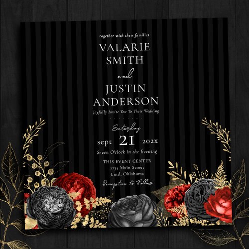 Gothic Red and Black Floral Wedding All in One Fly Invitation