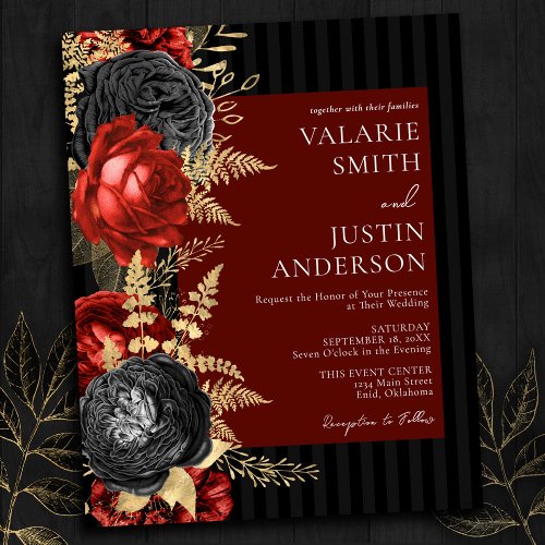 Gothic Red and Black Floral Wedding All in One Flyer