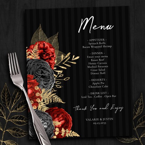 Gothic Red and Black Floral Wedding Menu Flyer