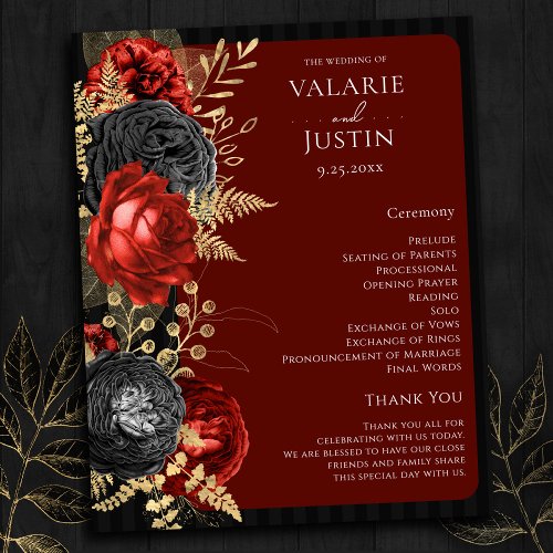 Gothic Red and Black Floral Wedding Program