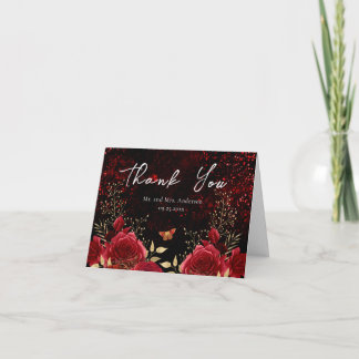 Gothic Red and Black Floral Wedding Thank You Card