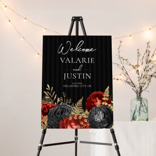 Gothic Red and Black Floral Welcome Wedding Foam Board