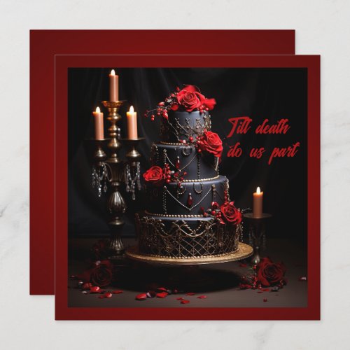 Gothic Red and Black Roses Wedding Cake  Invitation
