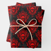 Gothic Red and Black Skull Wrapping Paper (In situ)
